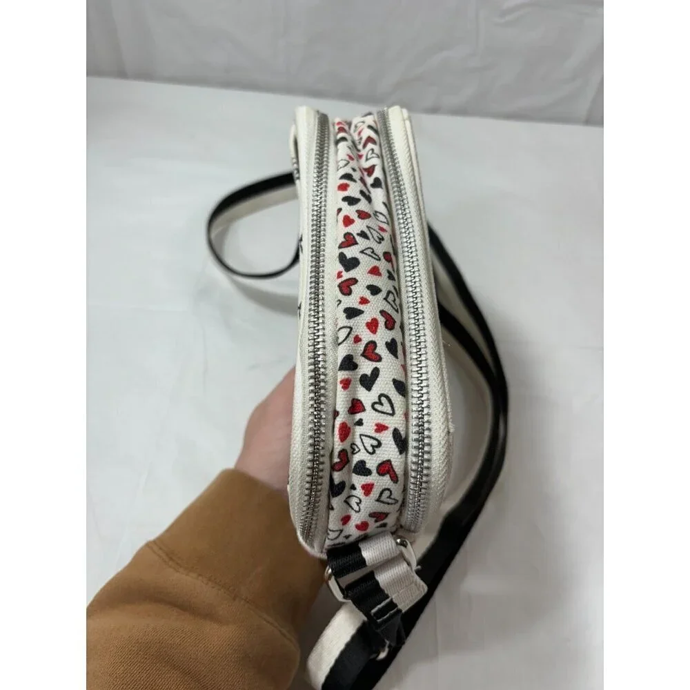 Brighton Love Scroll Cross Body Bag Canvas White Black Red Hearts